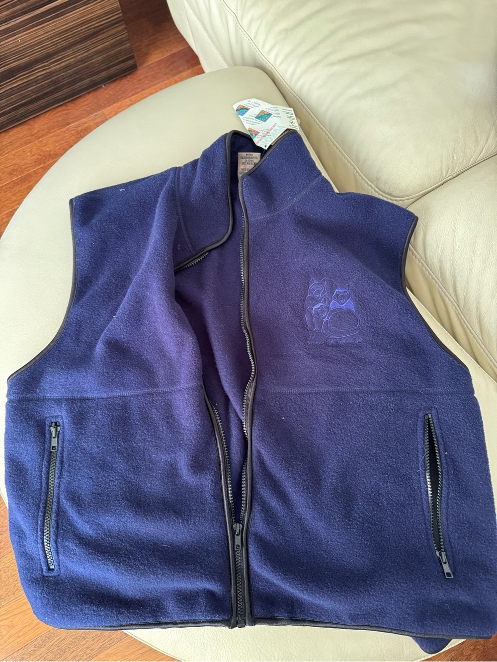 Marc Tetro Navy Fleece Zip Vest with embroidered huskies